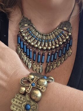 Bohemian Egyptian Revival Statement Necklace & Bracelet Set